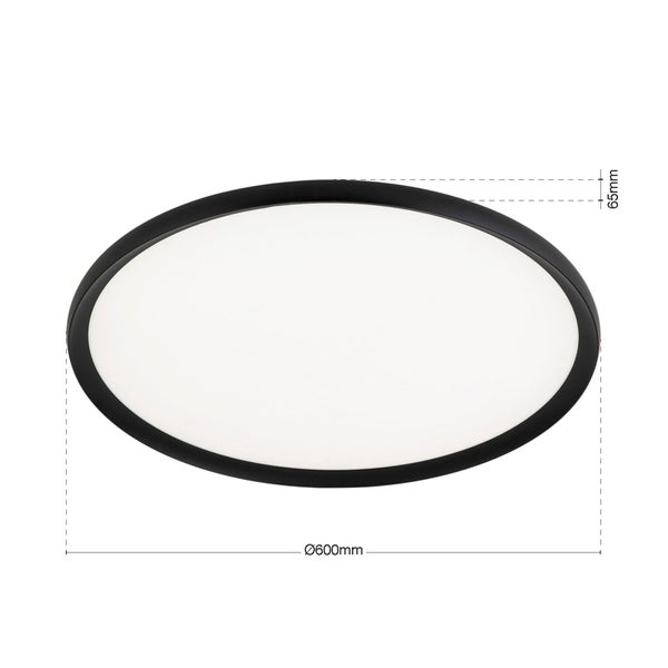 Ovale Deckenleuchte mit den Maßen 600 mm Durchmesser und 65 mm Höhe