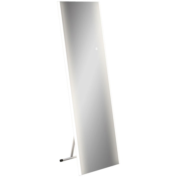 HOMCOM Ganzkörperspiegel, Wandspiegel, Standspiegel mit LED-Leuchte, Touch-Schlater, Ankleidespiegel mit 3 Lichtfarben, für Wohnzimmer, Flur, 150 x 50 x 2,9 cm, Aluminium, Weiß