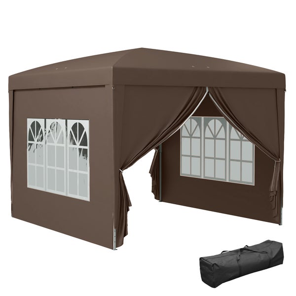 Outsunny Pavillon ca.3x3m, wasserabweisend Stabil Winterfest Pop-up Faltpavillon, UV Schutz 50+, Faltbar Partyzelt Gartenzelt mit 4 Seitenteilen Tasche Gartenpavillon für Camping Garten, Kaffee