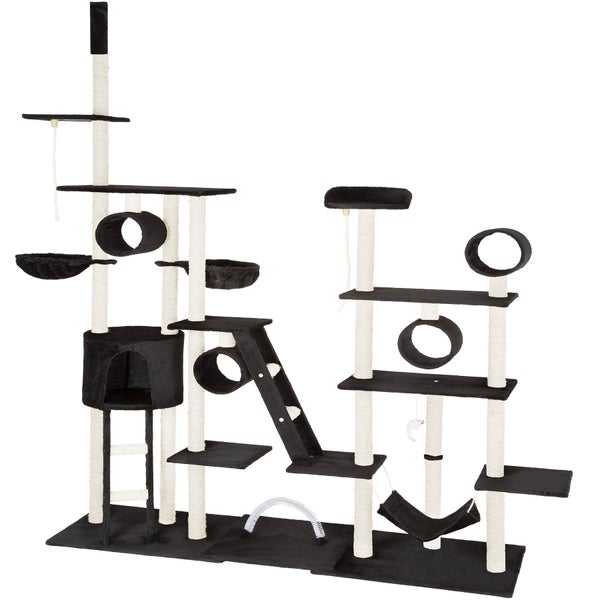 Kratzbaum tectake Snooky 234 bis 261 cm inklusive 2 Treppen, 2 Spielkordeln, Kratzbogen, Deckenspanner und Kippschutz