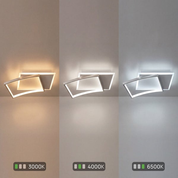 Moderne LED Deckenleuchte mit einstellbarer Farbtemperatur in den Stufen 3000 Kelvin, 4000 Kelvin und 6500 Kelvin.