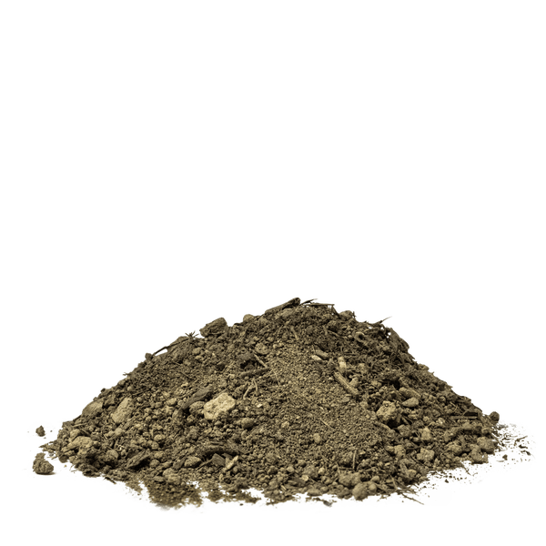 Nahaufnahme eines Haufens dunkler, grobkörniger Pflanzerde.