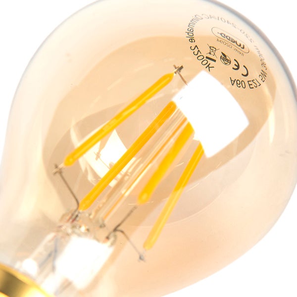Dimmbares LED-Filament-Leuchtmittel von Lucide mit getöntem Glas, Europäische Konformität zertifiziert und Lucide Logo.