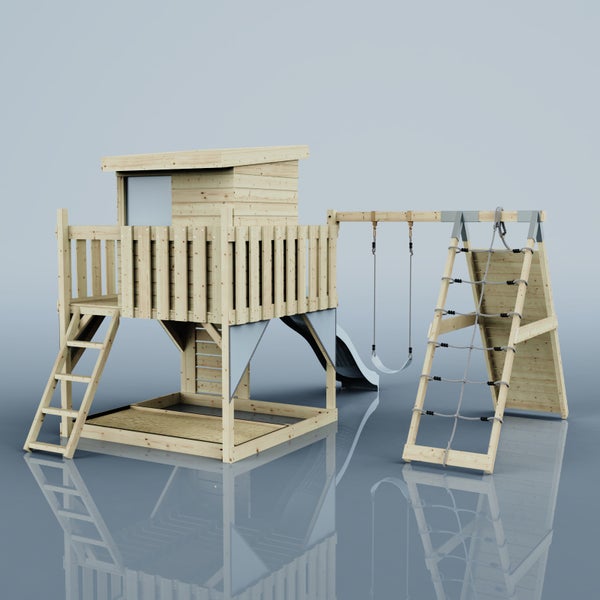 OutdoorToys Spielturm Freja aus Holz in Blau Kinderschaukel