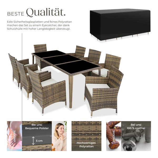 Rattan Sitzgruppe tectake Menorca 2 Bezugssets, inklusive Schutzhülle mit Aluminiumgestell natur