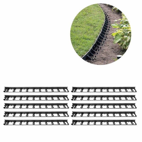 Flexible Rasenkante aus schwarzem Kunststoff, 10-teiliges Set zur Abtrennung von Rasenflächen und Gartenbeeten.