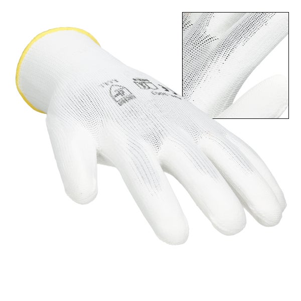 ECD Germany 12 Paar Arbeitshandschuhe mit PU-Beschichtung, Größe 8-M, Weiß, atmungsaktiv, rutschfest, robust, Mechanikerhandschuhe Montagehandschuhe Schutzhandschuhe Gartenhandschuhe Handschuhe