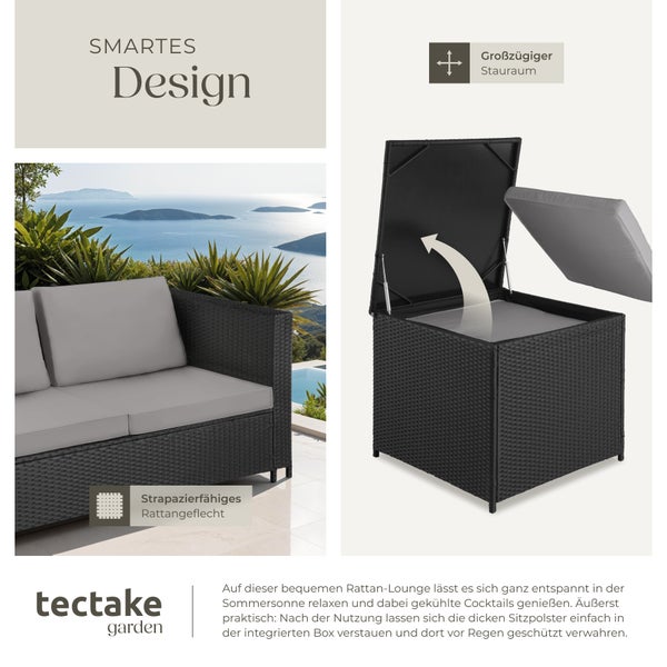 Rattan Lounge tectake Siena mit Sicherheitsglasplatte für 4 Personen schwarz/grau