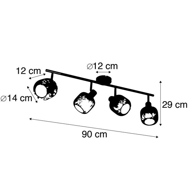 Abmessungen einer Deckenleuchte mit vier Strahlern
