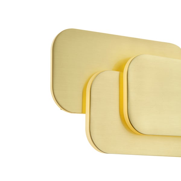Goldfarbene Wandleuchte mit abgerundeten, rechteckigen Elementen.