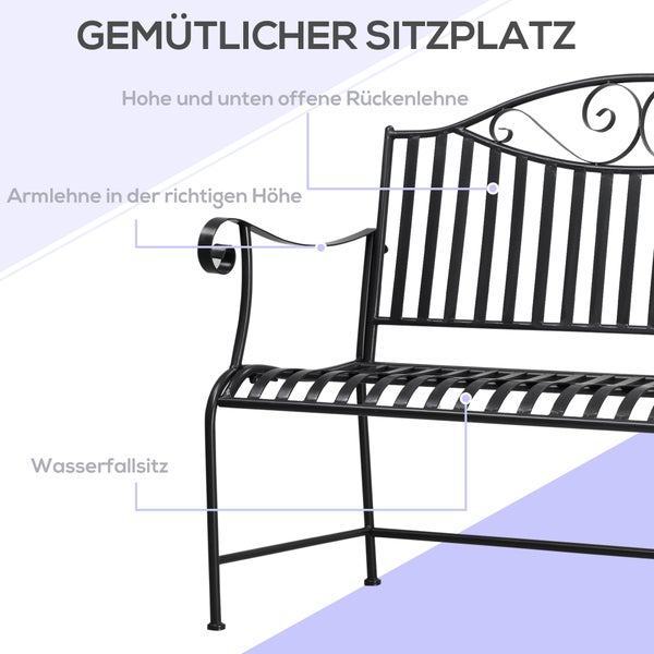 Outsunny Gartenbank, Parkbank 2-Sitzer, bis 220 kg belastbar, 115,5 x 54 x 96 cm, Metall, Grau