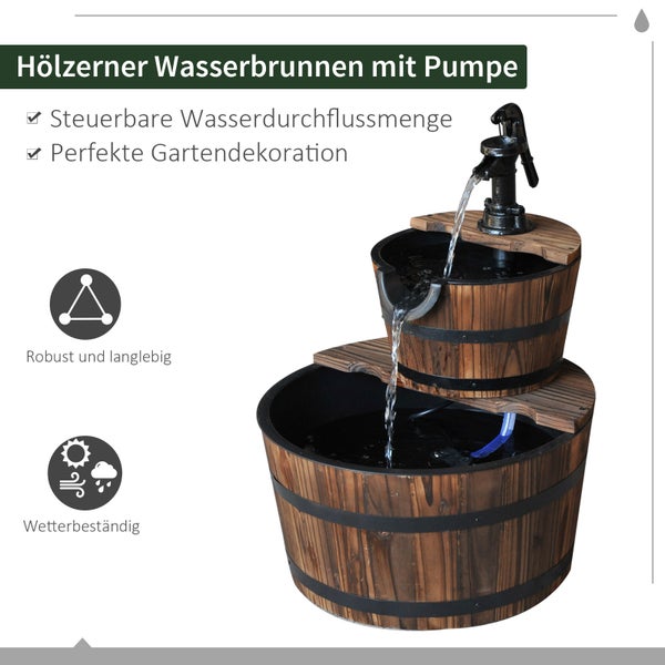 Outsunny Springbrunnen aus Holz Outdoor Gartenbrunnen Dekorationsbecken Ornamenten Pumpe Zimmerbrunnen Wasserspiel Brunnen für Garten Terrasse Rasen 44,5 x 44,5 x 58,5 cm Dunkelbraun