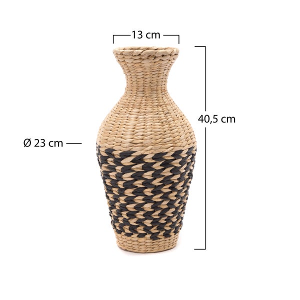 Vase Cuadro 40  cm, geflochtenes Stroh natur-schwarz