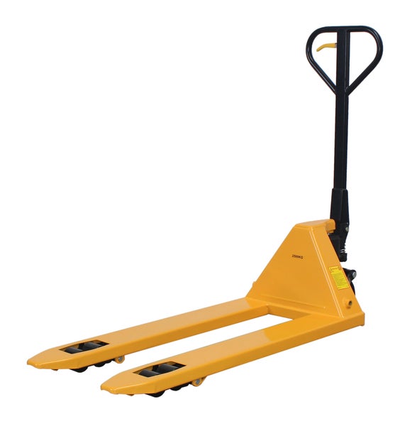 Gelber Gabelhubwagen mit einer Tragfähigkeit von 2500 Kilogramm