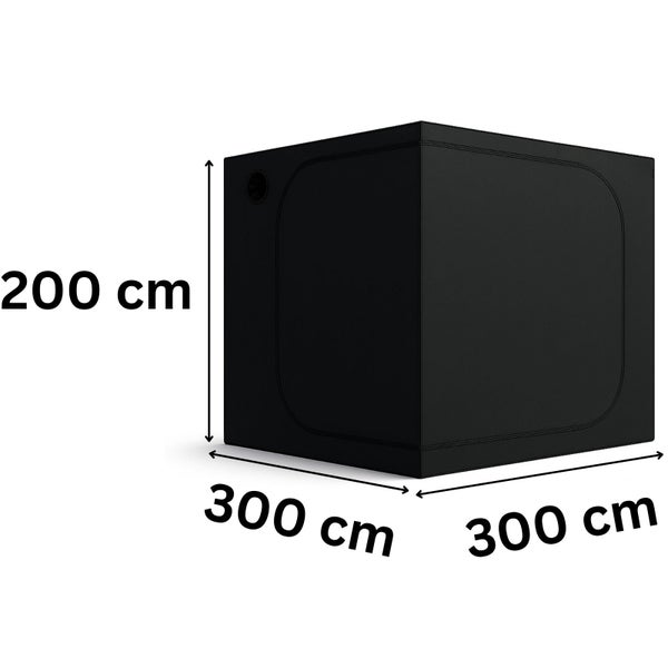 Schwarzes Growzelt mit den Maßen 200 x 300 x 300 cm