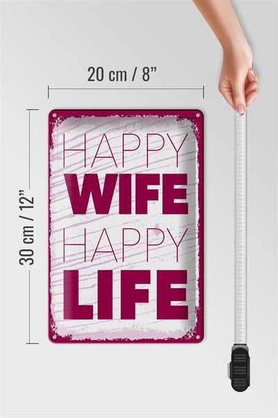 Blechschild Spruch Frau Happy wife happy Life 20x30cm