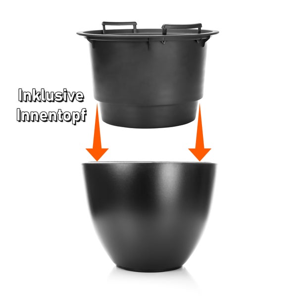 BigDean Blumentopf Modern ø 47 cm XL mit herausnehmbaren Innentopf anthrazit - wetterfeste Pflanzschale aus bruchsicherem Kunststoff - Pflanzkübel groß Außen & Innen geeignet
