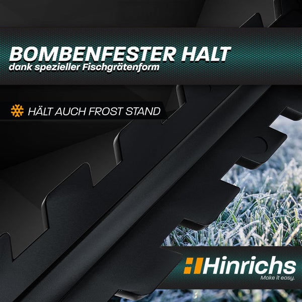 Detailaufnahme eines schwarzen Befestigungselements mit Fischgrätenmuster, das frostbeständig ist.