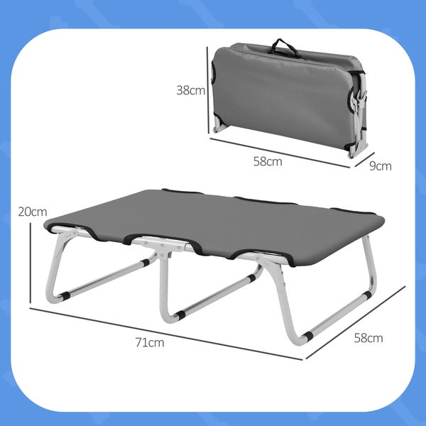 PawHut Hundebett, 71L x 58B x 20H cm, Stahlrohr, 600D Oxford, Grau