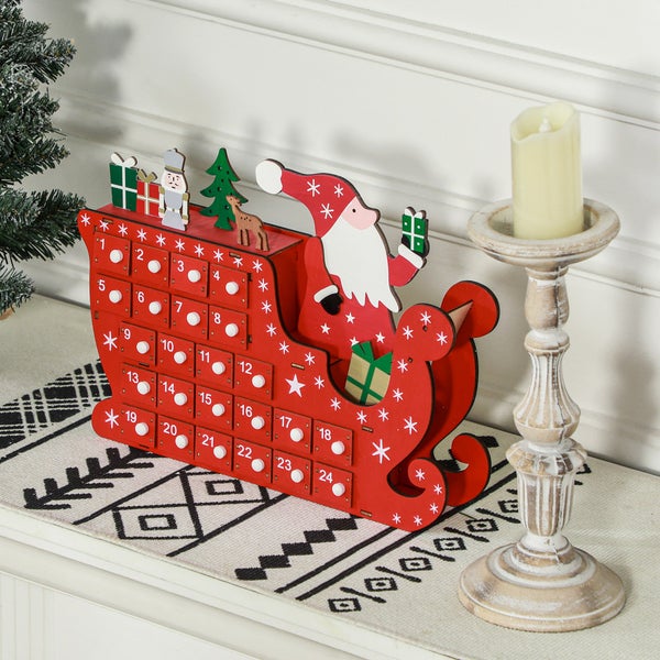 HOMCOM Adventskalender zum Befüllen 24 Schubladen Fächer Weihnachtskalender Adventskalenderbox Weihnachtsdekoration DIY MDF-Platte Rot 22,5 x 8 x 36 cm