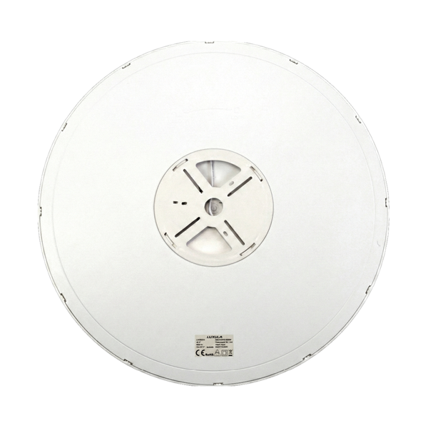 Rückansicht einer runden LED Deckenleuchte von Luxula mit runder Montagehalterung.