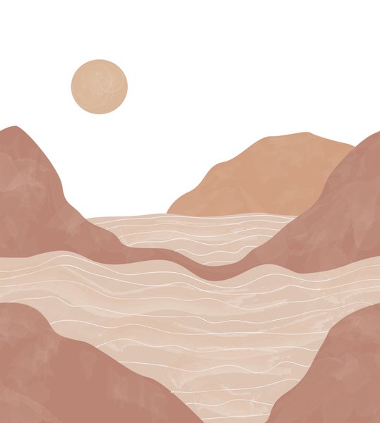 Illustration einer Landschaft mit Bergen und Wasser