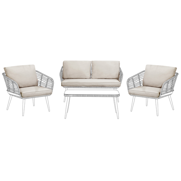 Gartenmöbelset mit Sofa, zwei Sesseln und einem Tisch