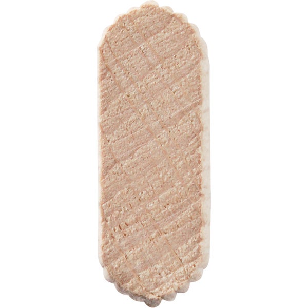 Flachdübel aus Holz mit geriffelter Oberfläche für Holzverbindungen.