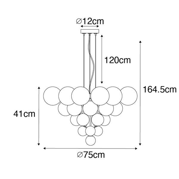 Technische Zeichnung einer Hängelampe mit Maßangaben