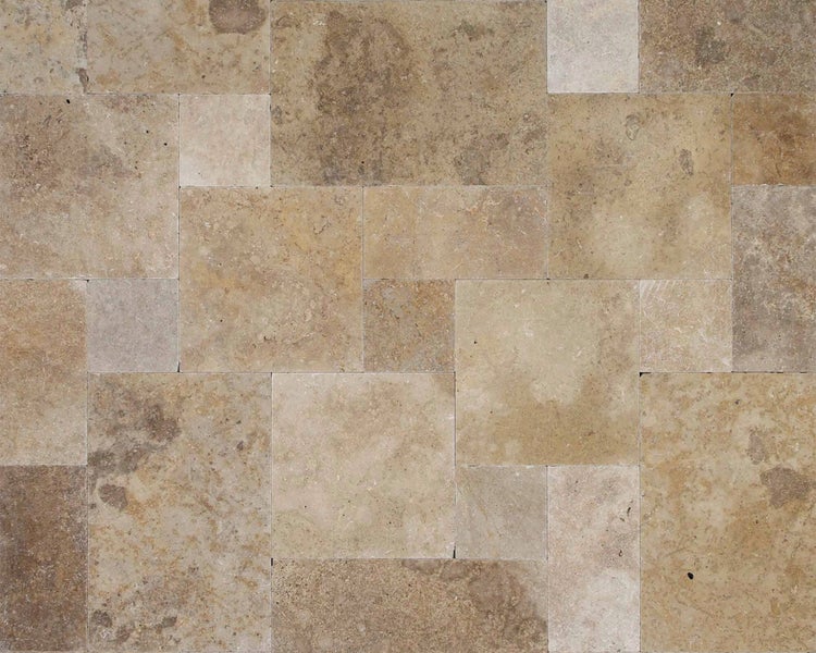 Wohnrausch Travertin Terrassenplatten GOLDEN BROWN Römischer Verband 3 cm, getrommelt, gelb, gold, braun
