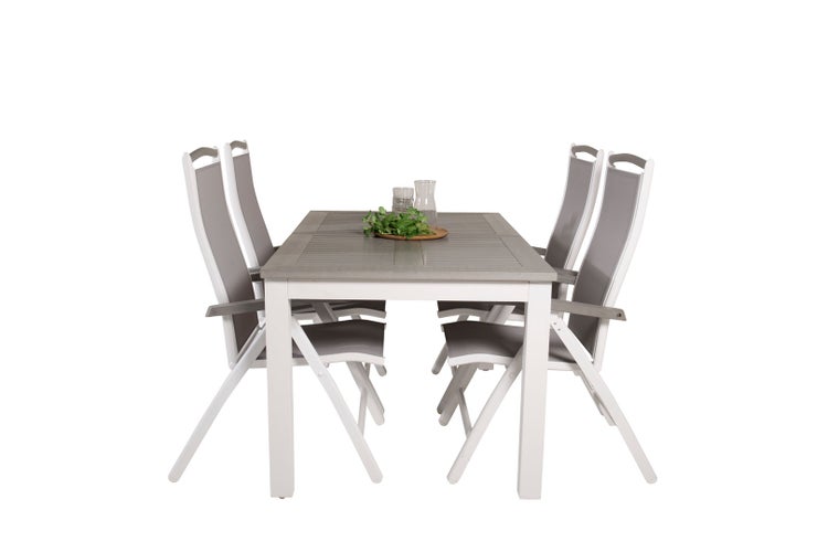 Albany Gartenset Tisch 90x160/240cm und 4 Stühle 5pos Albany weiß, grau. 90 X 160 X 75 cm