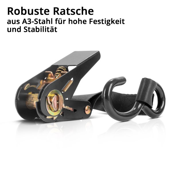 Robuste Ratsche mit Haken und Gurtband aus A3-Stahl für hohe Festigkeit und Stabilität