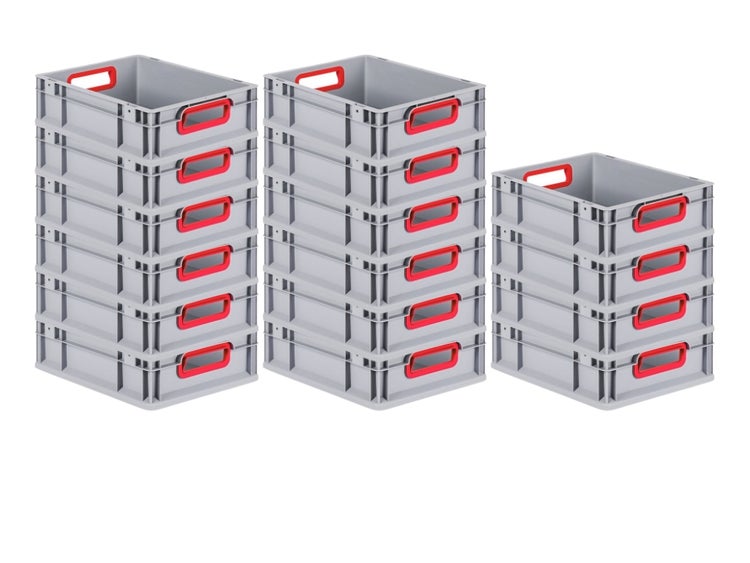 PROREGAL Spar Set 16x Eurobox Nextgen Color HxBxT 12 x 30 x 40 cm 11 Liter Griffe Rot Offen Glatter Boden Eurobehälter Transportbox