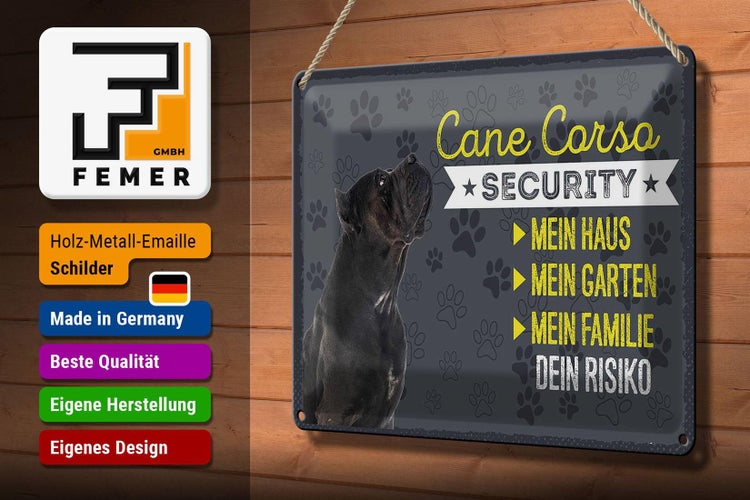 Blechschild Spruch 30x20cm Cane Corso Security dein Risiko