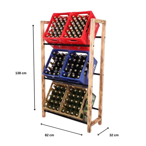 PROREGAL Getränkekistenregal HUNSRÜCK HxBxT 138x82x32cm 6 Kisten auf 3 Ebenen Massives Kiefernholz Gebrannt