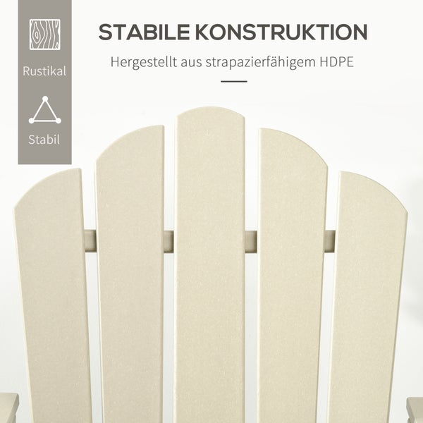 Outsunny Adirondack-Gartenstuhl mit Beistelltisch, Gartenliege mit Fußhocker, Terrassenstuhl mit Armlehne, Balkonstuhl, HDPE, Sand