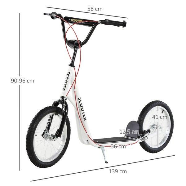 HOMCOM Kinderroller, 139L x 58B x 90-96H cm, Stahl, Aluminium, Gummi, Weiß