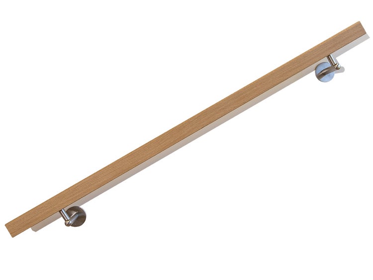 Handlauf Meyer Treppengeländer Eiche – Komplett-Set, Quadratisch, 100cm, mit Handlaufhalter aus Edelstahl, Geländer aus Holz, Für Treppen Innen, inkl. Zubehör