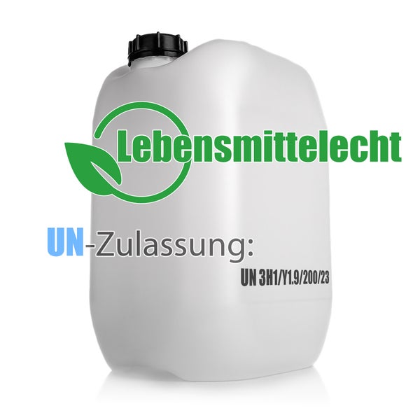 Weißer Kunststoffkanister mit Zulassung für Lebensmittel und UN-Zulassung