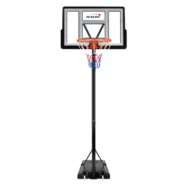 Hauki Basketballkorb-Set Outdoor mit Ständer, Rollen, Ball und Pumpe, Weiß, höhenverstellbar 235-295 cm, Basketballständer mobil, Korbanlage tragbar, befüllbar, Basketballanlage für Kinder/Erwachsene