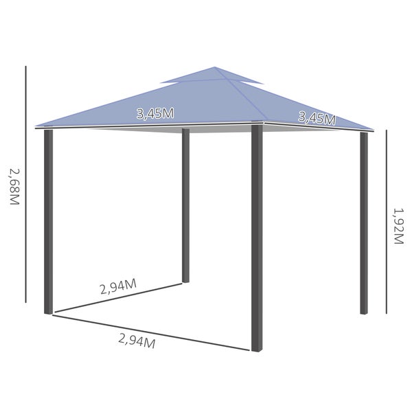 Outsunny Pavillon, Partyzelt mit Doppeldach, 3,45x3,45x2,68m, Metall,Polyester, Grau