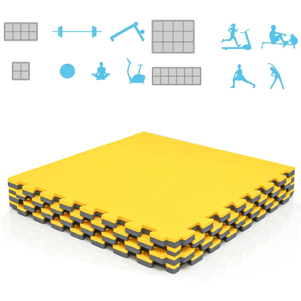 1m² Bodenschutz Fitnessmatte - 4 Sportmatten 50x50x2cm Optische Mängel Gelb Grau