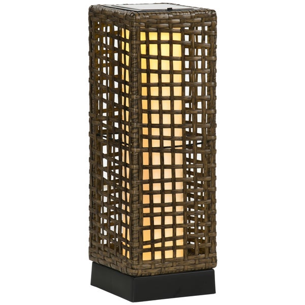 Outsunny Solarlampen Rattan mit Lichtsensor, Aufladbar LED Solarleuchte IP44 Wasserdichte, Outdoor Lampe Solarlaterne Außenleuchte für Garten Balkon Hof, 15,5 x 15,5 x 46 cm, Sand