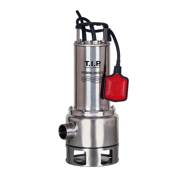 T.I.P. Schmutzwasser-Tauchpumpe Extrema 300/10 IX aus Edelstahl mit Schwimmerschalter und Tragegriff.