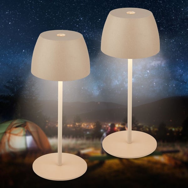 Briloner Serina 2er Set Mini LED Tischlampe kabellos IP44, Dimmbar, Touch, Spritzwasserschutz, akku, Beige, Ø8 x 20 cm