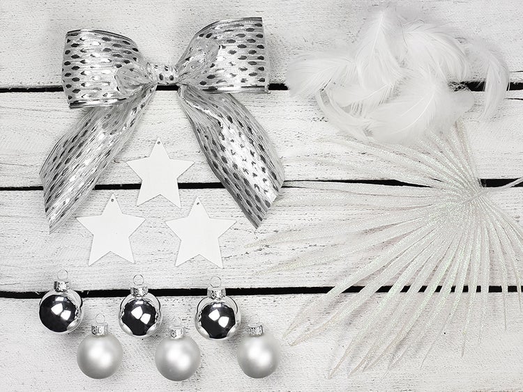 Geschmückter künstlicher Weihnachtsbaum POLARWEISS 60 cm mit LED-BELEUCHTUNG IM TOPF