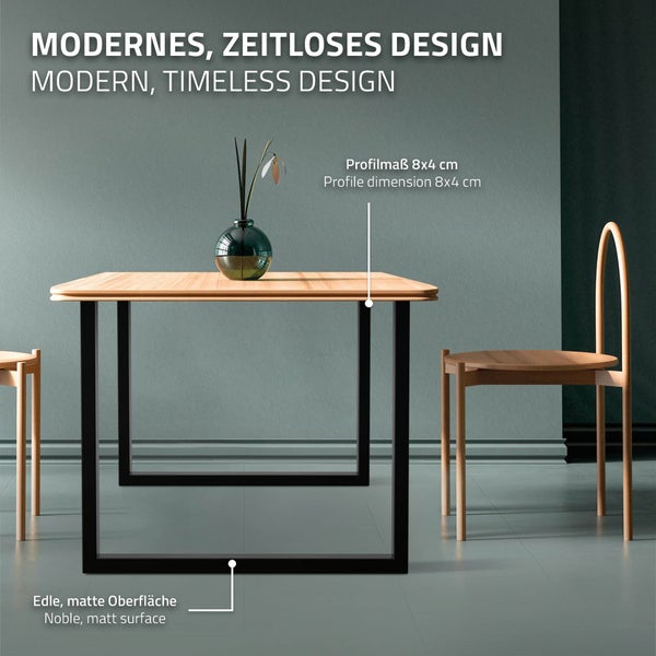 ECD Germany 2x Tischbeine aus Vierkantprofilen, 90 x 72 cm, Schwarz, pulverbeschichtete Stahl, Industriedesign, Metall Tischkufen Tischuntergestell Tischgestell Möbelfüße, für Esstisch Schreibtisch