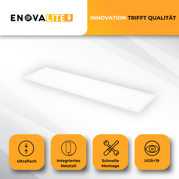 Enovalite Logo, LED-Panel mit integriertem Netzteil, flaches Design, schnelle Montage und geringe Blendung