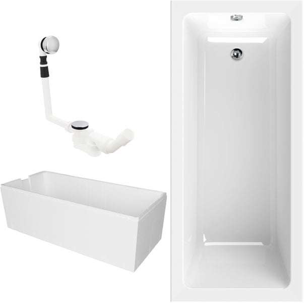 Calmwaters® Rechteck Badewanne Komplettset 170x75 cm mit Wannenträger & Ablaufgarnitur, Körperformwanne, Set Acryl-Badewanne komplett, Rechteckbadewanne Modern Square 170 x 75 cm, Weiß, 99000165