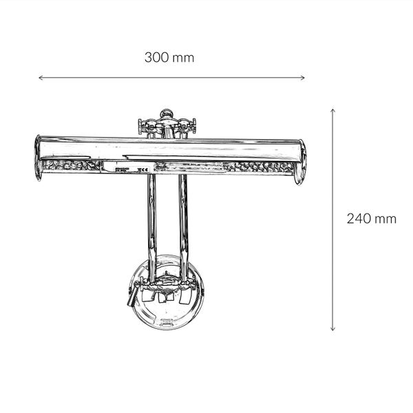 Technische Zeichnung einer Wandleuchte mit den Maßen 300 mm Breite und 240 mm Höhe.